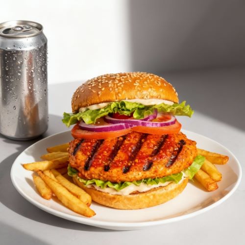 Factory Burn Burger Meal With Fries & Drink 